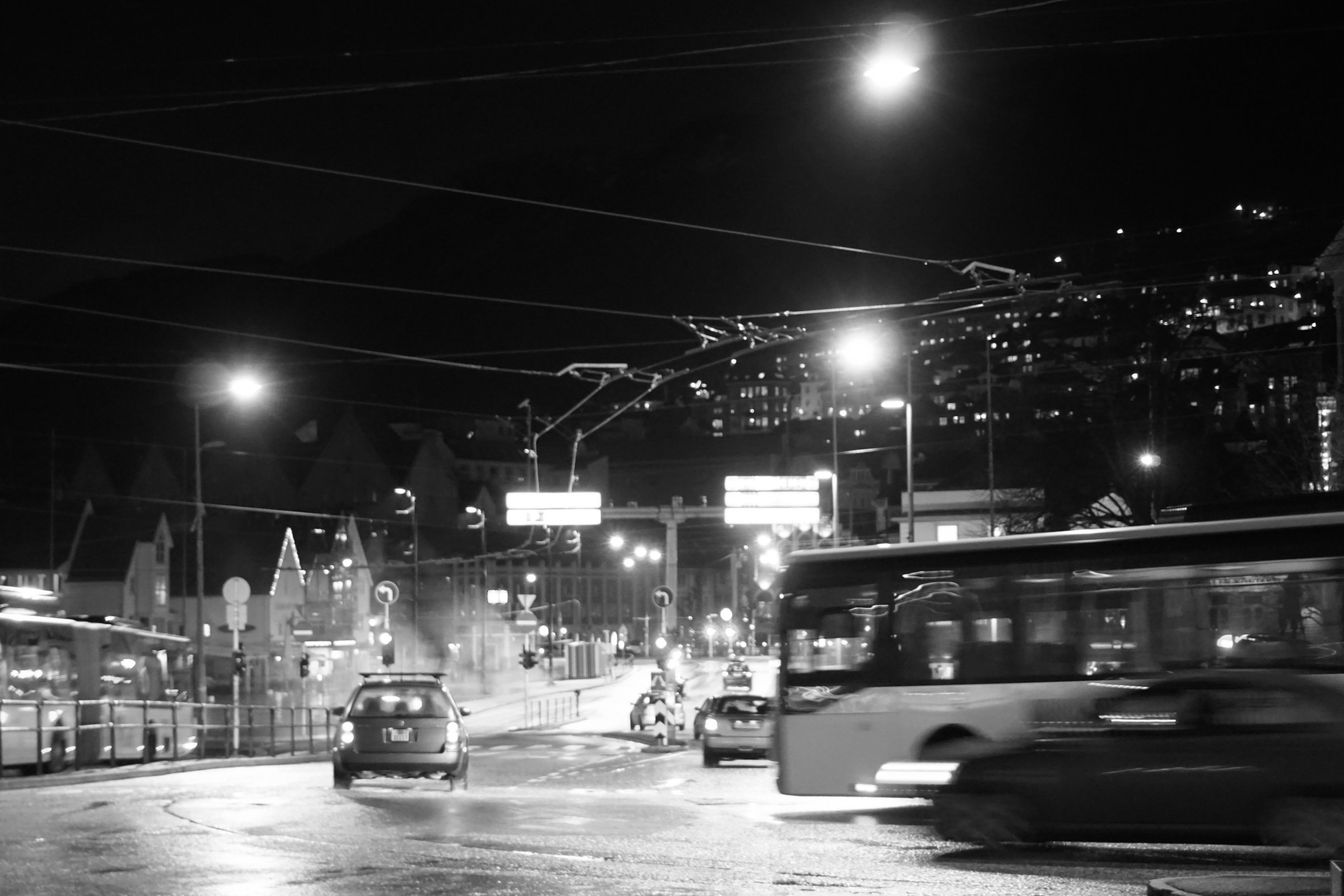 Black and White of European Traffic - Motion Shot